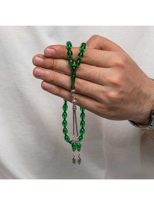 Gümüş Püsküllü Sıkma Kehribar Tesbih