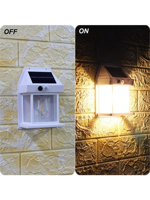 Güneş Enerjili Hareket Sensörlü Rustik Ampül Duvar Lambası