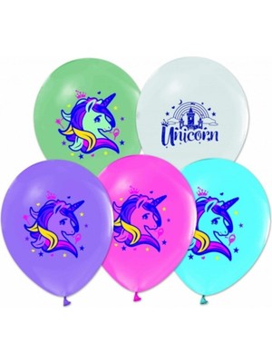 Feyza Design 12 Inch Unicorn Baskılı Balon 10 Adet - Eğlence ve Parti Malzemeleri