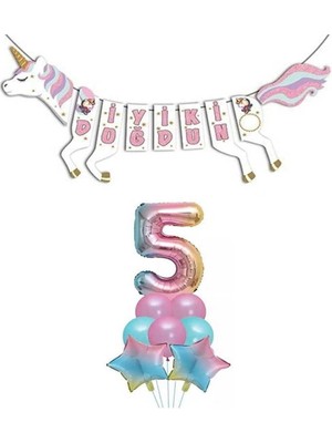 Feyza Design Unicorn Doğum Günü Rakam Folyo Balonları Çok Renkli