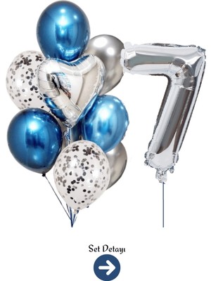 Feyza Design 7 Yaş Gümüş Rakam Mavi Gümüş Balon Seti - Parti Malzemeleri