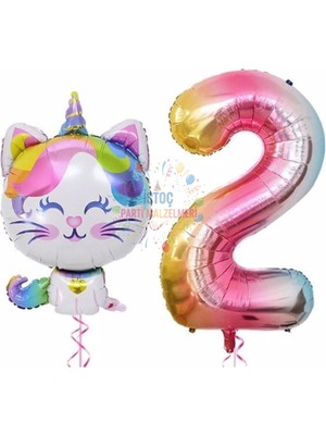 Feyza Design Unicorn Gökkuşağı Renkli Sayı Doğum Günü Parti Seti Yaş 2