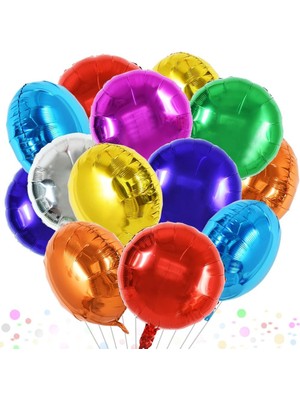 Feyza Design 5 Adet Çok Renkli Yuvarlak Folyo Balonlar Hava ve Helyum Uyumlu