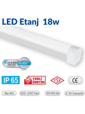 Teletek LED Etanj Aydınlatma 18W - 6500K Beyaz- Otopark, Depo ve Garaj Tipi - Su Geçirmez Tavan Lambası