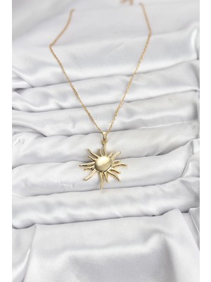 Alvo Store Buğz 316L Çelik Zincir Gold Renk Güneş Model Kadın Kolye - Buğz