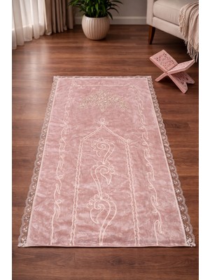 Hig Store Fransız Güpürlü Nakış Işlemeli Çeyizlik Gelin Damat Seccadesi Elyaf Dolgulu 70X110 Ebat