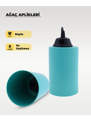 Feyza Design Turkuaz Silindir Ağaç Feneri Bahçe Dekorasyonu