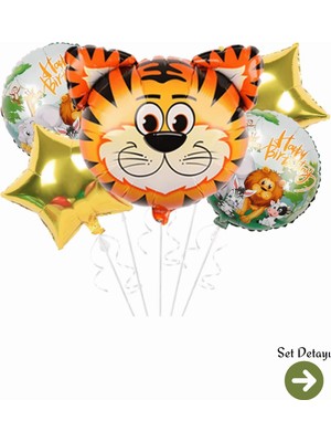 Feyza Design Safari Temalı Kaplan Kafa Gold Yıldız Folyo Balon Seti