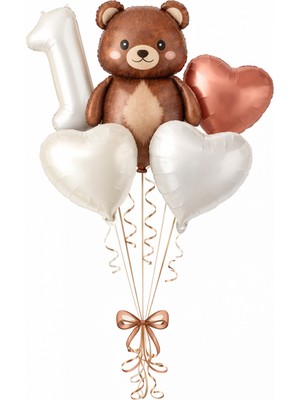 Feyza Design 1 Yaş Çok Renkli Folyo Balon ve Kalp Balon Seti