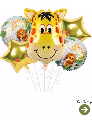 Feyza Design Safari Temalı Zürafa Kafa Gold Yıldız Folyo Balon Seti