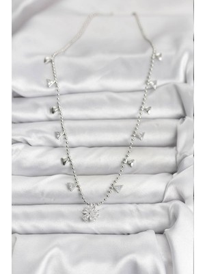 TE Dükkan Buğz Pirinç Gümüş Renk Zirkon Taşlı Çiçek Model Kadın Kolye - Buğz