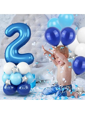 Feyza Design Mavi Rakam Balon Doğum Günü Seti Yaş 2