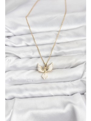 TE Dükkan Buğz 316L Çelik Zincir Gold Renk Anka Kuşu Model Kadın Kolye - Buğz