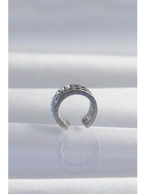 TE Dükkan Buğz Pirinç Gümüş Renk Incili Baget Taşlı Earcuff Küpe - Buğz