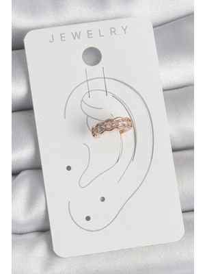 TE Dükkan Buğz Pirinç Gold Renk Zirkon Taşlı Kadın Kıkırdak Küpe - Buğz