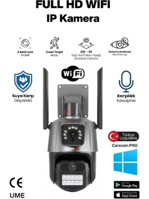 TE Dükkan Buğz 3 Mp + 3 Mp Çift Lens Wi-Fi Tf Kart Girişli Güvenlik Kamerası