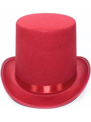 TE Dükkan Buğz Kırmızı Fötr Şapka Sihirbaz Şapkası