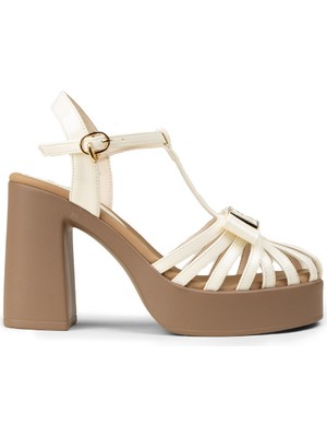 Deery Kadın Bej Rugan Platform Topuklu Sandalet - 26491ZBEJC01