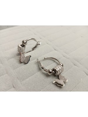 TIPTOP Kelebek Model Zirkon Taşlı Gümüş Renk Küpe
