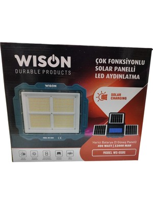 TE Dükkan Buğz Wıson WS-5585 Çok Fonksiyonlu 3 Solar Panelli 400W Spot Aydınlatma - Buğz