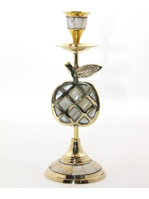 TE Dükkan Buğz Pirinç Sedefli Tekli Şamdan Model 1