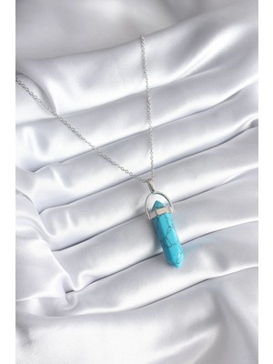 TE Dükkan Buğz 316L Çelik Gümüş Renk Mavi Taşlı Model Kadın Kolye - Buğz