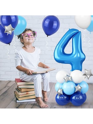 Feyza Design Mavi Rakam Balon Doğum Günü Seti Yaş 4