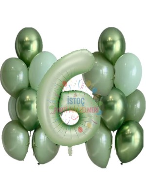 Feyza Design Su Yeşili Rakam ve Balon Seti Yaş 6 - Folyo Balonlar