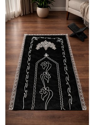 Hig Store Fransız Güpürlü Nakış Işlemeli Çeyizlik Gelin Damat Seccadesi Elyaf Dolgulu 70X110 Ebat