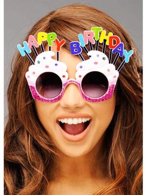 TE Dükkan Buğz Happy Birthday Beyaz Fuşya Parti Gözlüğü