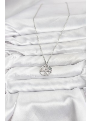 TE Dükkan Buğz 316L Çelik Zincir Gümüş Renk Şans Kolyesi Model Zirkon Taşlı Kadın Kolye - Buğz