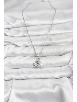 TE Dükkan Buğz 316L Çelik Zincir Gümüş Renk Deniz Kabuğu ve Deniz Yıldızı Model Zirkon Taşlı Kadın Kolye - Buğz