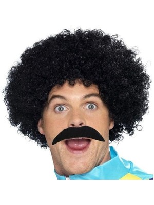 TE Dükkan Buğz Siyah Scouser Erkek Kısa Peruk 120 gr ve Bıyık Seti