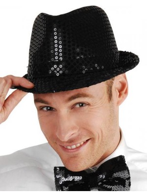 TE Dükkan Buğz Siyah Payetli Fötr Şapka Yetişkin Boy