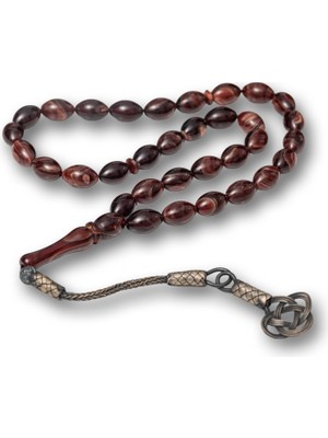 Gümüş Kahverengi Kazaz Püsküllü Sıkma Kehribar Tesbih