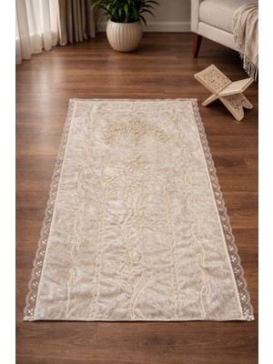 Hig Store Fransız Güpürlü Nakış Işlemeli Çeyizlik Gelin Damat Seccadesi Elyaf Dolgulu 70X110 Ebat