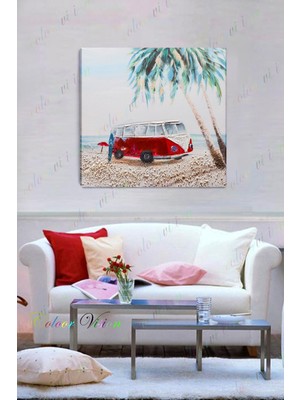 Feyza Design Vintage 68's Surfers Kanvas Tablo Kırmızı Ev Dekoru