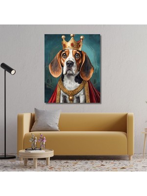 Feyza Design Çok Renkli Dikey Kanvas Duvar Tablosu Kral Kostümlü Beagle Köpek