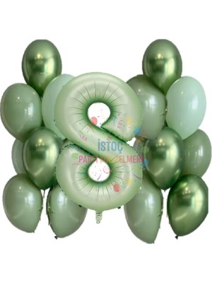 Feyza Design Yeşil Rakam ve Balon Seti - Eğlence ve Parti Malzemeleri