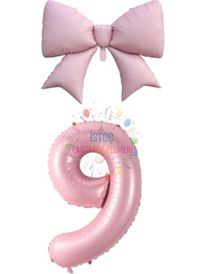 Feyza Design Pembe Renk Fiyonk Rakam Folyo Balon Seti Yaş 9