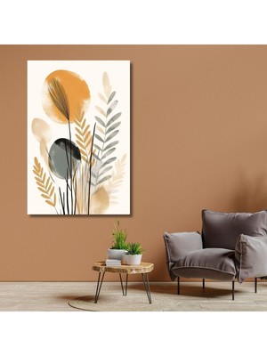 Feyza Design Yalnızca Tekli Dikey Kanvas Duvar Tablosu Soyut Yaprak Pastel Tasarım