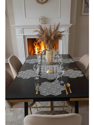 Feyza Design Turuncu Amerikan Servis ve Masa Örtüsü Seti, 6 Supla, 1 Runner