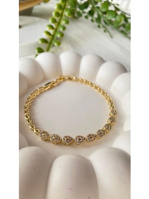 Jewelry 14K Altın Kaplama Taşlı Damla Model Gold Suyolu Bileklik