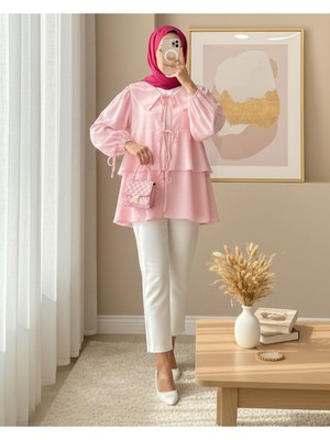 Modamorfo Bebe Yaka Önü Bağcıklı Eteği Katlı Kimono -Pembe