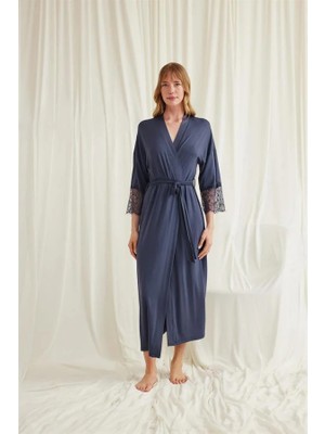 MOTTO10 Butik Dantelli ve Kuşaklı Sabahlık