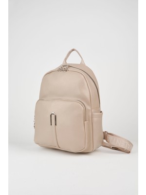 Vivaq Kadın Penguen Vizon 2 Gözlü 2 Yan Cepli Suni Deri Fermuar Kapama Seyahat & Günlük Sırt Çantası