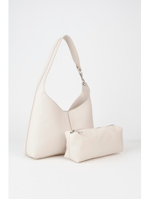 Vivaq Kadın Krem Turna Organizerli Suni Deri Çıt Çıt Kapama Kanca Askılı El Kol ve Omuz Çantası