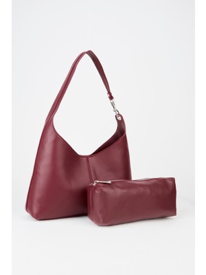 Vivaq Kadın Bordo Turna Organizerli Suni Deri Çıt Çıt Kapama Kanca Askılı El Kol ve Omuz Çantası