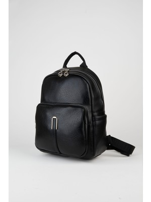 Vivaq Kadın Penguen Siyah 2 Gözlü 2 Yan Cepli Suni Deri Fermuar Kapama Seyahat & Günlük Sırt Çantası