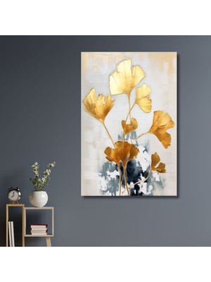 Feyza Design Yalnızca Tekli Dikey Kanvas Duvar Tablosu Sarı Biloba Yaprak Tasarımı